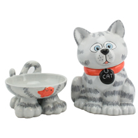 Keramische voer/drink bak kat (Ceramics by Netty)